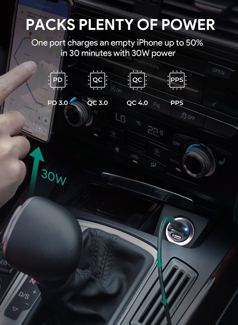 أوكي شاحن سيارة AUKEY PD نانو 30 واط 2-منفذ USB-C مزدوج فضي - Image 5