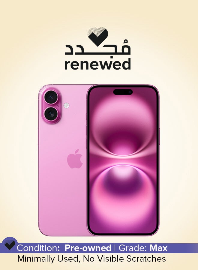 ابل  مجدد - آيفون 16 بلس 128 جيجابايت وردي 5G مع فيس تايم - النسخة الدولية - Image 1