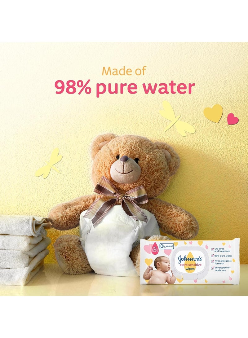 Johnson's Extra Sensitive Baby Wipes - 3x 56 - 224 Count - Image 3