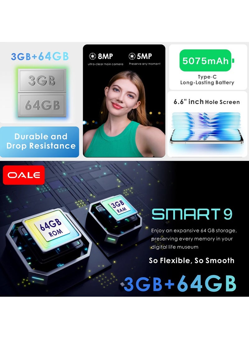 أوالي, SMART9 6.6 inch Dual SIM Metallic Black 3GB RAM 64GB ROM 5075mAh Big Battery 4G  - Image 4