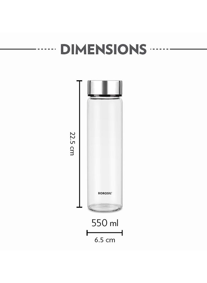 BOROSIL Neo Glass Bottle - Silver Ss Lid 550ml - Image 3