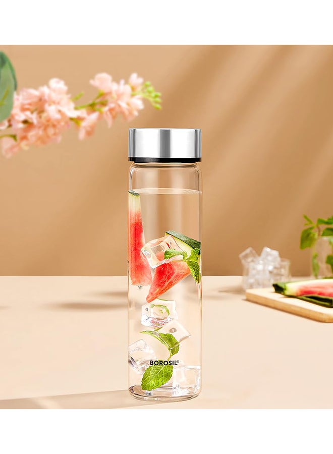 BOROSIL Neo Glass Bottle - Silver Ss Lid 550ml - Image 2