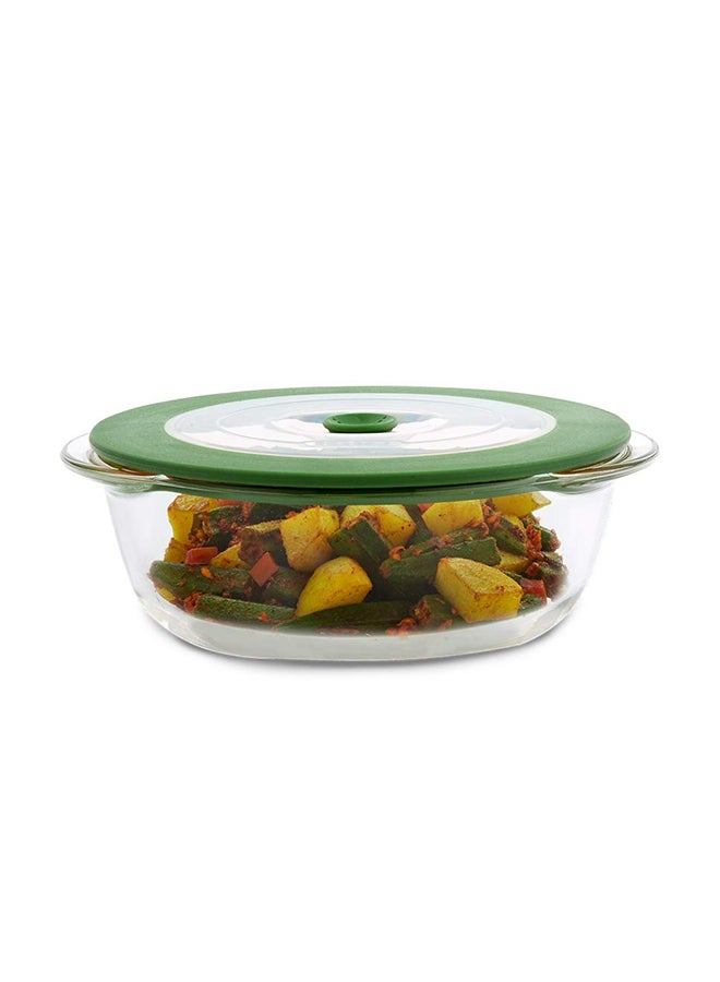 BOROSIL Round Dish With Green Lid 1.0 Lt Clear/Green  - Image 1