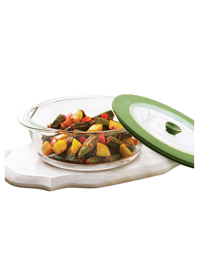 BOROSIL Round Dish With Green Lid 1.0 Lt Clear/Green  - Image 3