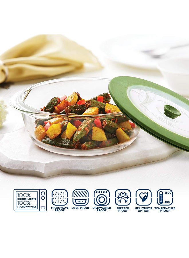 BOROSIL Round Dish With Green Lid 1.0 Lt Clear/Green  - Image 2