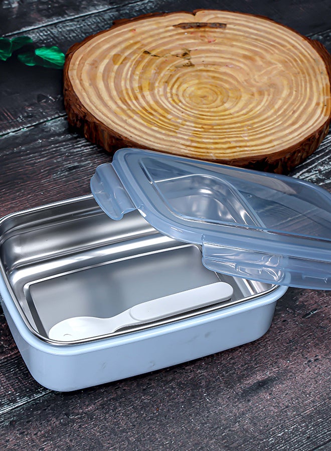 Royalford 850Ml Lunch Box With Ss Inner, Spoon & Plastic Body - RF12187 |Rectangle With Lid, 4 Side Locks. Food-Grade, Bpa-Free, Airtight, Leak-Proof. Compact, Portable Design Blue/Silver 270grams  - Image 4