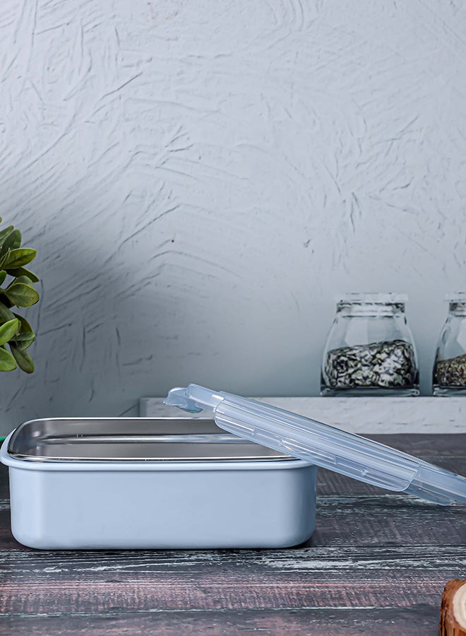 Royalford 850Ml Lunch Box With Ss Inner, Spoon & Plastic Body - RF12187 |Rectangle With Lid, 4 Side Locks. Food-Grade, Bpa-Free, Airtight, Leak-Proof. Compact, Portable Design Blue/Silver 270grams  - Image 5