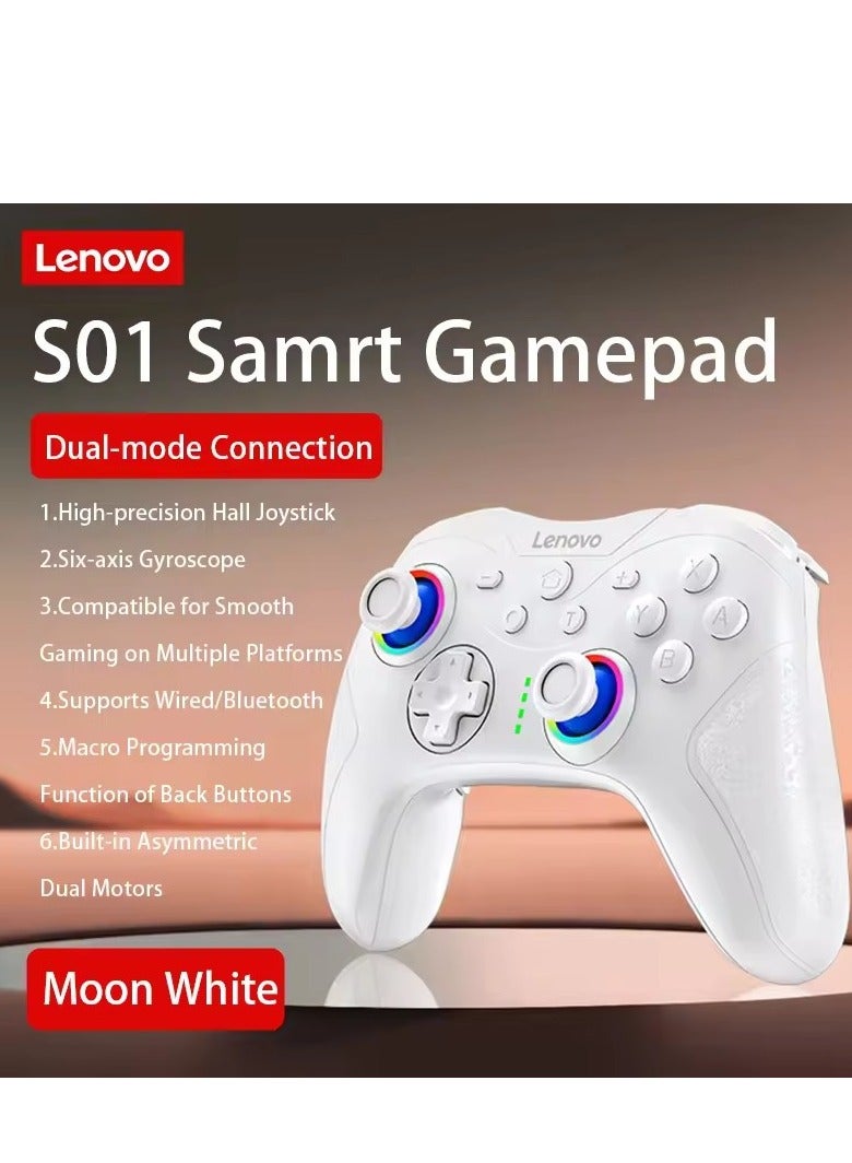 Lenovo Lenovo S01 Hall Rocker Gamepad with Built-in Six-axis Gyroscope Wired/Bluetooth/2.4G Tri-mode RGB Game Controller Carry Receiver,White - Image 2