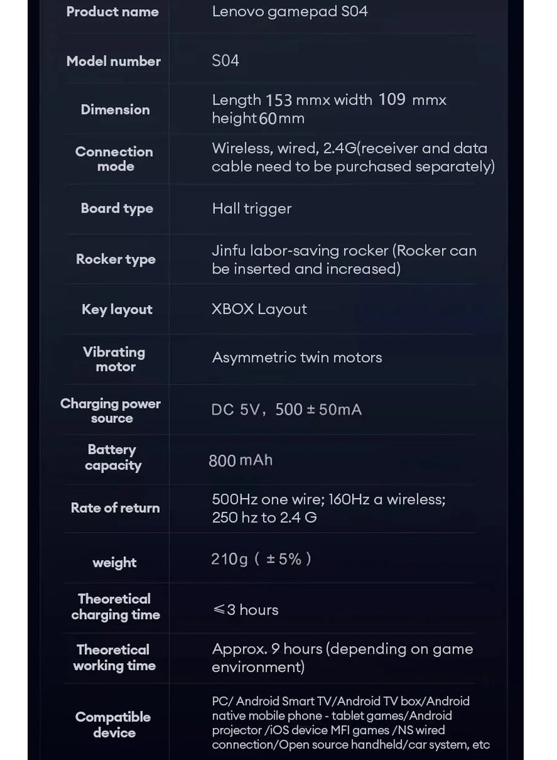 Lenovo Lenovo S04 Bluetooth Wireless PC Gamepad Dual Vibrate Plug and Play Wired Gamepads 6-axis Gyro Sensor Gaming Controller,Black - Image 4