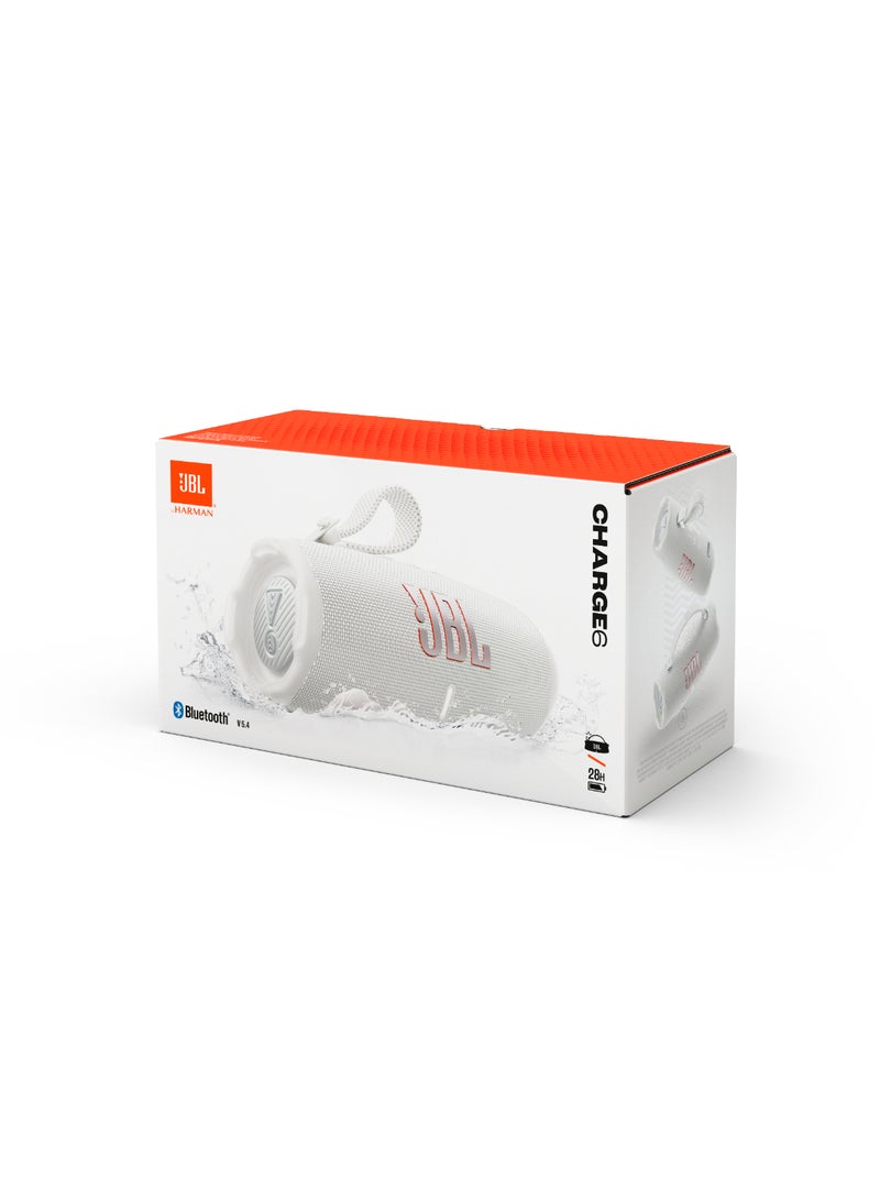 JBL - Charge 6 - Portable Waterproof And Drop-Proof Bluetooth Speaker With Built-In Power Bank, Multi-Speaker Connection Via Auracast, Up To 28 Hours Playtime, Fast Charging, And Powerful Sound White - Image 1