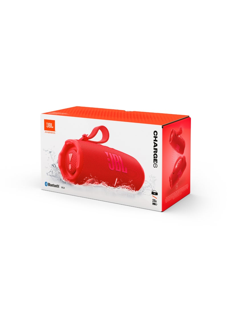 جي بي إل - Charge 6 - Portable Waterproof And Drop-Proof Bluetooth Speaker With Built-In Power Bank, Multi-Speaker Connection Via Auracast, Up To 28 Hours Playtime, Fast Charging, And Powerful Sound Red - Image 1