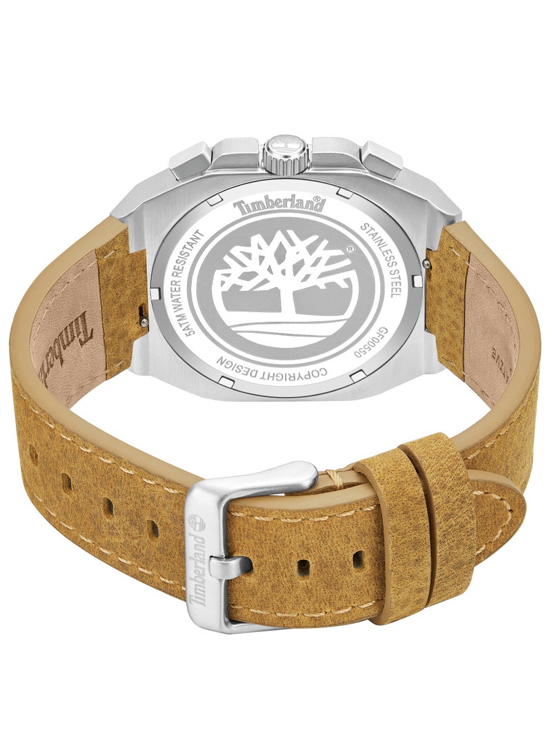 Timberland Men's Mackinac Chronograph Watch- Brown Leather Strap, Green Dial, Round Shape Stainless Steel Analog Wrist Watch, 46mm  - Image 3