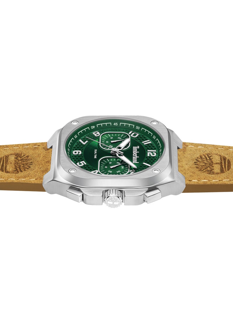 Timberland Men's Mackinac Chronograph Watch- Brown Leather Strap, Green Dial, Round Shape Stainless Steel Analog Wrist Watch, 46mm  - Image 4