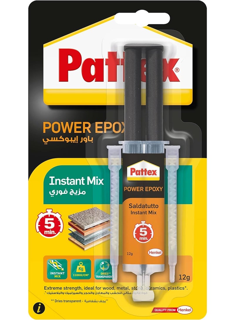 Pattex Pattex 5 Minutes Power Epoxy Glue, Epoxy Resin Glue With Ready-to-use Mixing Syringe, Strong And Rapid Glue Suitable For Irregular Surfaces, 11 ml Clear  - Image 1