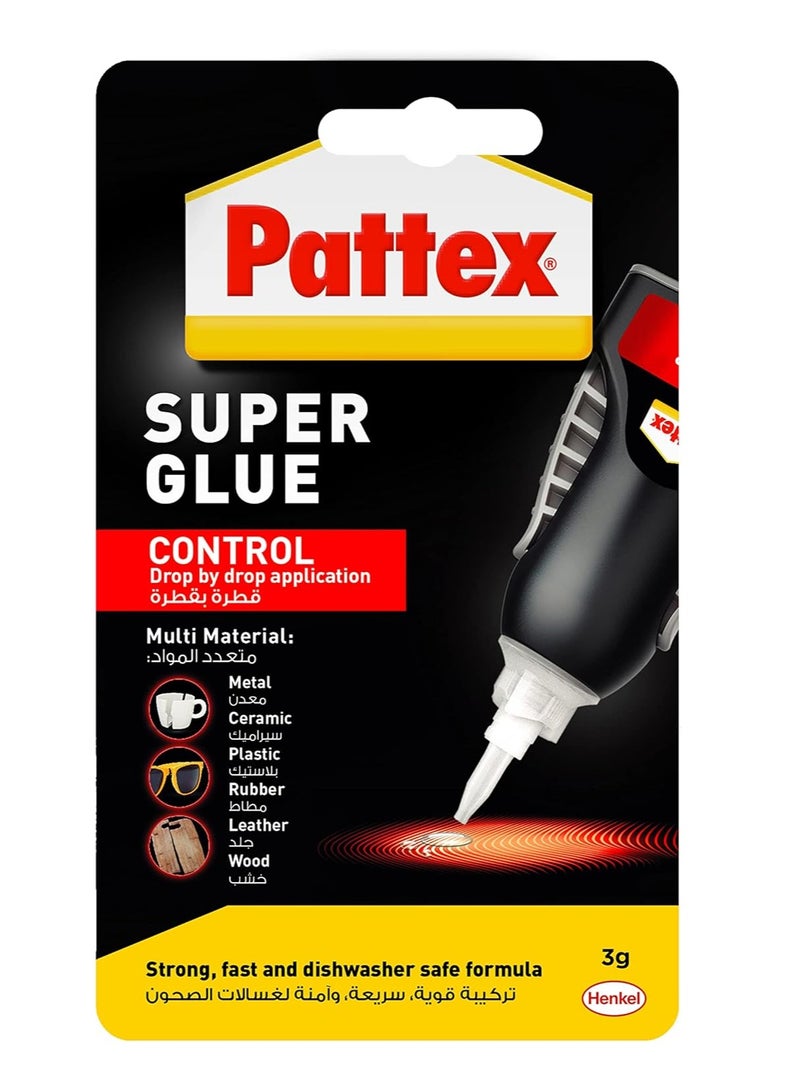 Pattex Pattex Superglue Liquide Control, Clear Glue for Various Materials, Superglue with Non-Drip Formula for Vertical Applications, with Precise Nozzle 3g Clear  - Image 1