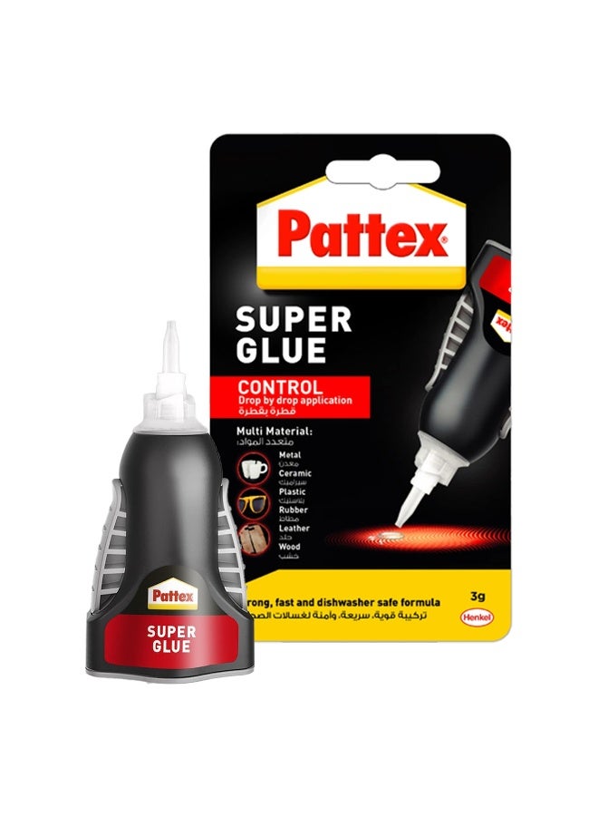 Pattex Superglue Liquide Control, Clear Glue for Various Materials, Superglue with Non-Drip Formula for Vertical Applications, with Precise Nozzle 3g Clear