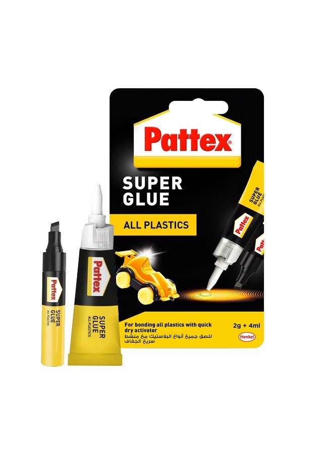 Pattex Super Glue All Plastics - 2g+4ml | Instant Grip Invisible Repair with Anti-Clog Cap | Compatible with All  Plastics Clear - Image 1