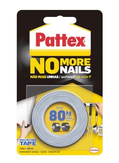 Pattex No More Nails On A Roll, Double-Sided Tape for Reliable Instant Bonding, Multipurpose Adhesive Tape, Adhesive Strips for Indoor Use, 19mm x 1.5m Roll Clear