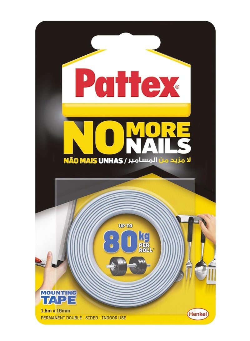 Pattex Pattex No More Nails On A Roll, Double-Sided Tape for Reliable Instant Bonding, Multipurpose Adhesive Tape, Adhesive Strips for Indoor Use, 19mm x 1.5m Roll Clear  - Image 1