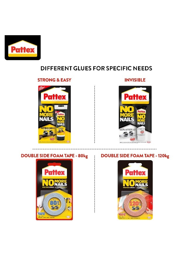 Pattex No More Nails Mounting Tape | 19mm x 1.5m | Heavy Duty Double-Sided Foam Tape | Holding Capacity: Upto 80kg/ Roll Clear - Image 5