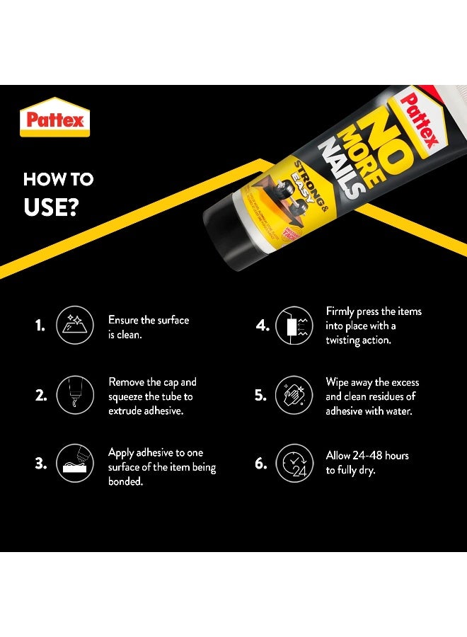 Pattex No More Nails Strong & Easy - 50g | Heavy-Duty Mounting Adhesive | Solvent Free & Low Odor Mount Glue Clear - Image 3
