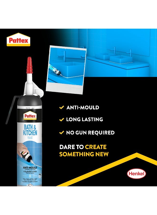 Pattex Sanitary Antimould Silicone White - 200ml | Suitable for Sealing Joints | Ideal for Bathroom & Kitchen Sealant White - Image 2