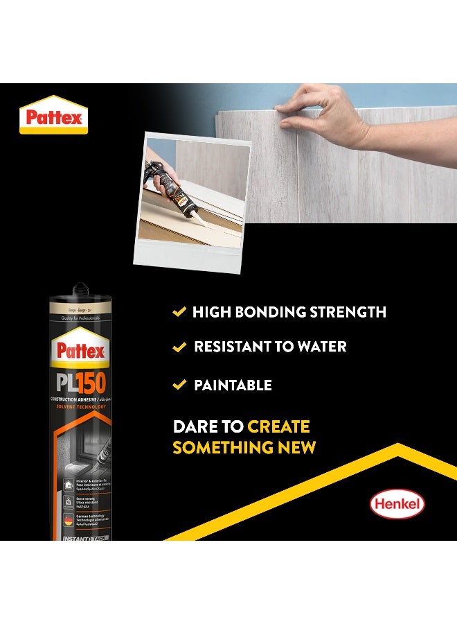 Pattex PL150 Structural Adhesive Beige - 380g  | High Initial Tack | for Strong Bonding Water & Temperature Resistant White - Image 2