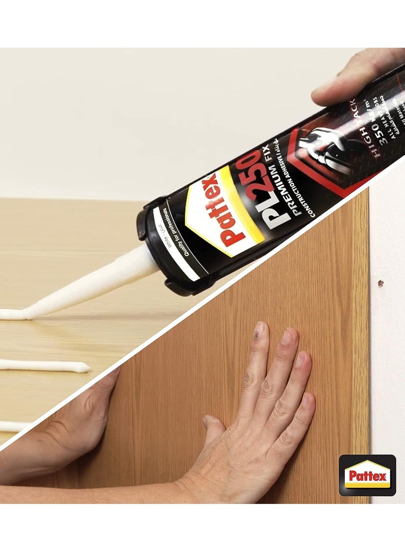 باتكس Pattex PL250 Premium Fix, High Quality Mounting Adhesive, Heavy Duty Adhesive for All Substrates, Flexible and Powerful Construction Adhesive Cartridge 440g White  - Image 4