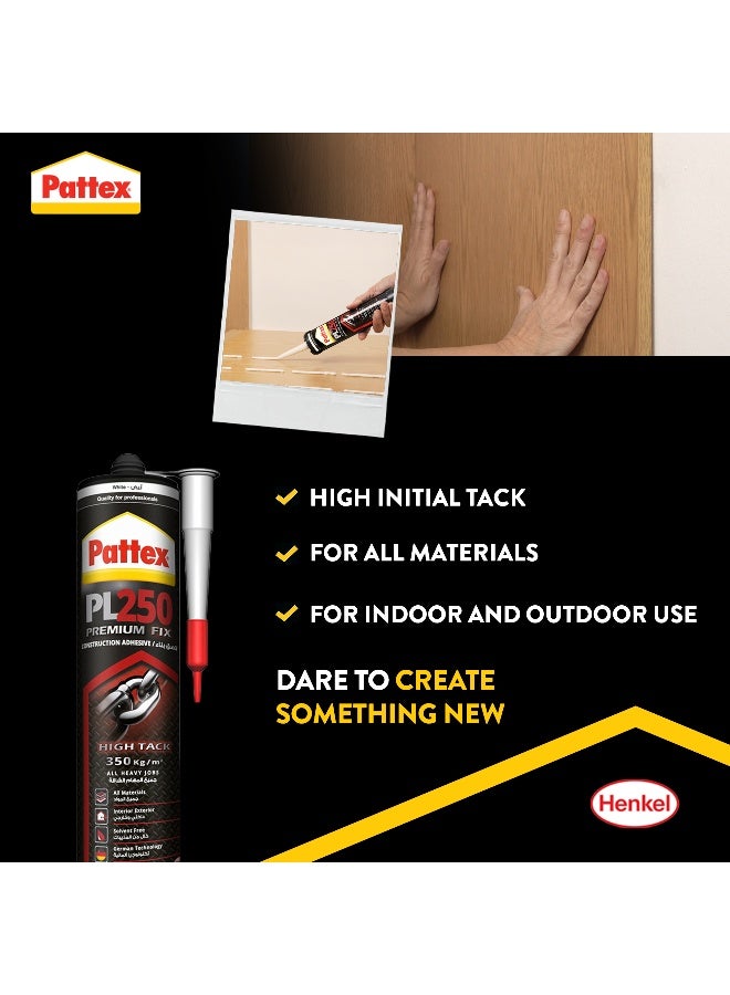 Pattex PL250 Construction Adhesive White - 440g | High Strength Polymer Adhesive for Heavy Jobs | Suitable for Stone and Glass White - Image 2
