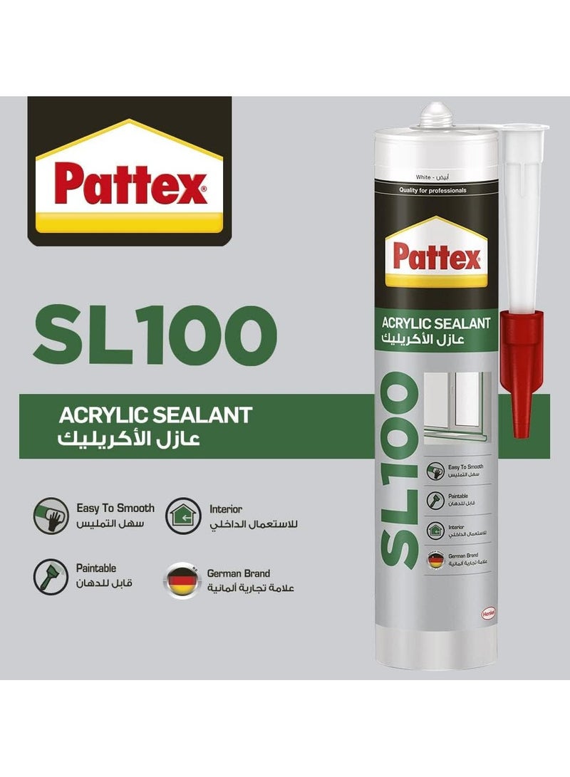 باتكس Pattex SL100 Acrylic Sealant in White, Joint Filler for Interior Use, Ideal for Cracks, Door & Window Frame Sealant, Easy to Use White Sealant, 1x280ml Cartridge Clear  - Image 3