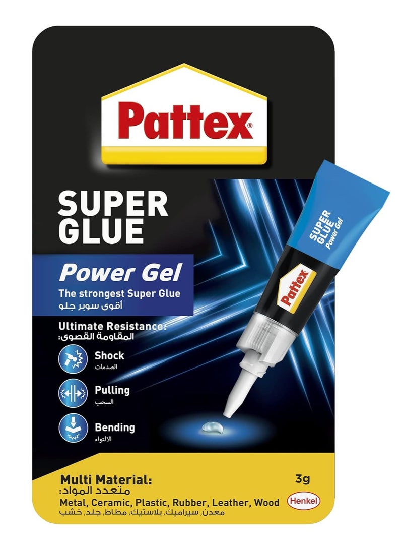 باتكس Pattex Super Glue Power Gel Strong Super Glue Gel, All Purpose Adhesive for Flexible Materials, Easy to Use Clear Glue 3g Clear  - Image 1