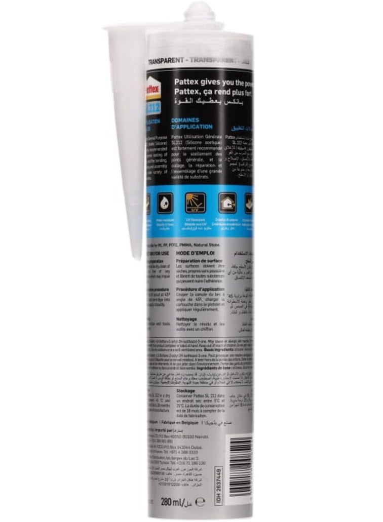 باتكس Pattex SL212 Transparent Silicone, 280 ml Clear  - Image 2