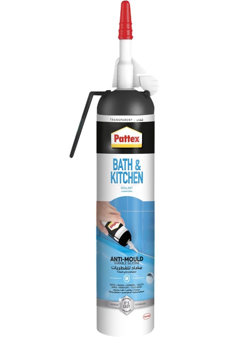 Pattex - Pattex Sanitary Antimould Transparent Pressure Pack, For Indoor Sealing, Ideal For Bathroom & Kitchen, Waterproof And Mould Resistant. Easy To Use Sealant, 1X200Ml Pressure Pack Clear - Image 1