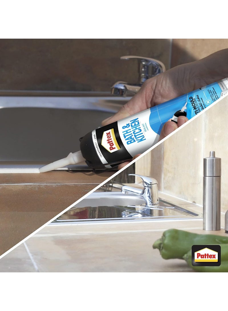 Pattex - Pattex Sanitary Antimould Transparent Pressure Pack, For Indoor Sealing, Ideal For Bathroom & Kitchen, Waterproof And Mould Resistant. Easy To Use Sealant, 1X200Ml Pressure Pack Clear - Image 1