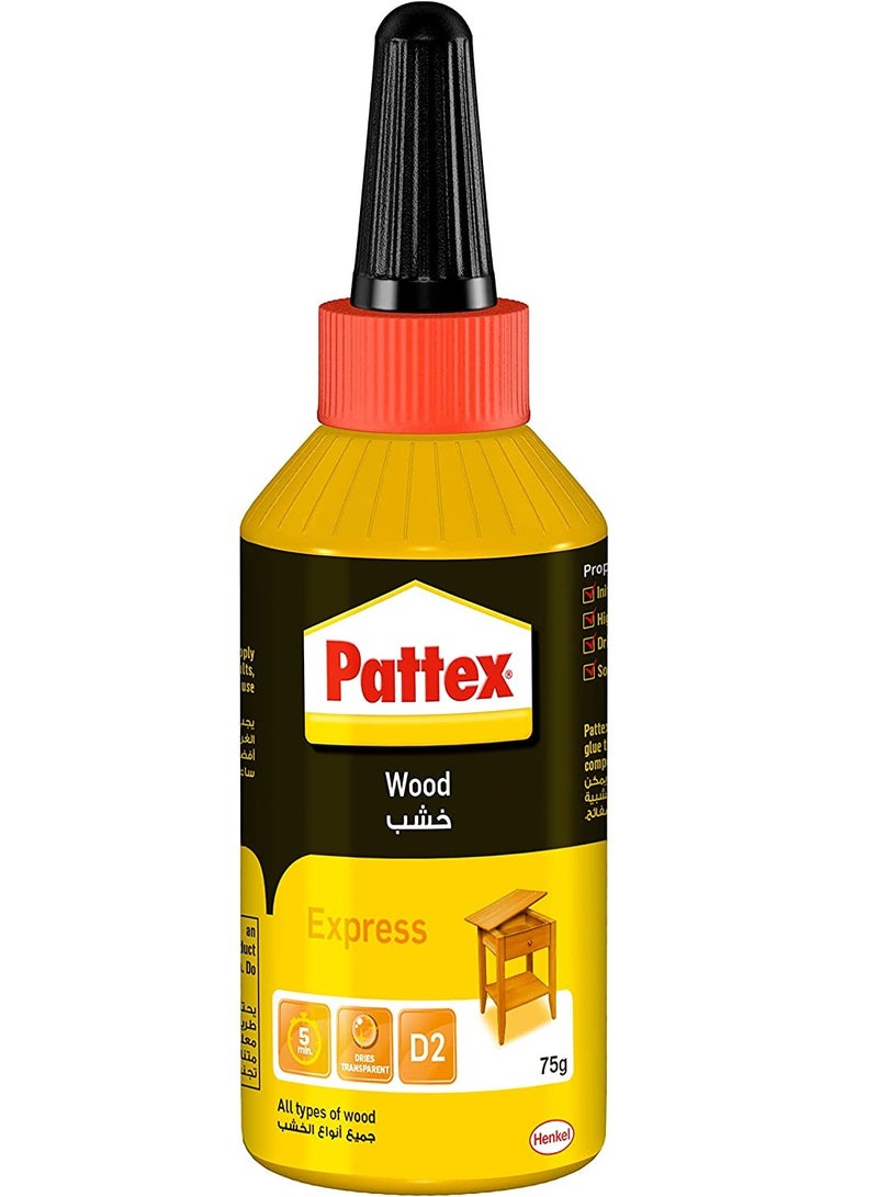 Pattex - Pattex Wood Express, Quick-Drying Wood Glue, Vinyl Glue For Mounting, Assembling, Veneering Or Laminating On Wooden Supports, White Glue 75 G Clear - Image 1