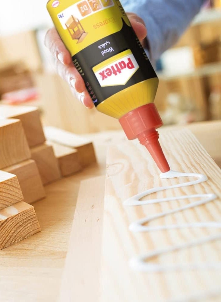 Pattex - Pattex Wood Express, Quick-Drying Wood Glue, Vinyl Glue For Mounting, Assembling, Veneering Or Laminating On Wooden Supports, White Glue 75 G Clear - Image 1