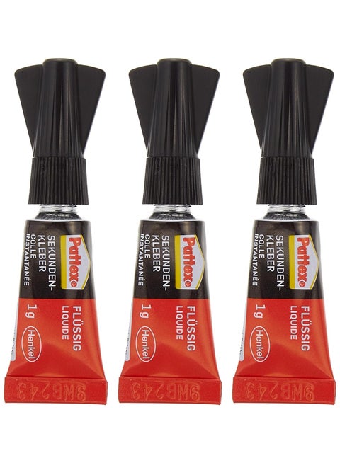 Pattex Super Glue Mini Dose, Strong All Purpose Adhesive for Repairs , Easy to Use Instant Super Glue, 3x1g Clear