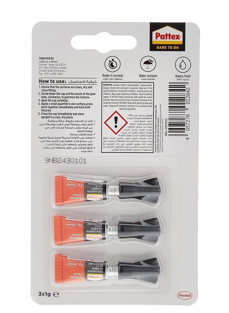 Pattex - Pattex Super Glue Mini Dose, Strong All Purpose Adhesive for Repairs , Easy to Use Instant Super Glue, 3x1g Clear - Image 1