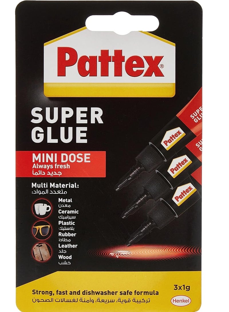 Pattex - Pattex Super Glue Mini Dose, Strong All Purpose Adhesive for Repairs , Easy to Use Instant Super Glue, 3x1g Clear - Image 1