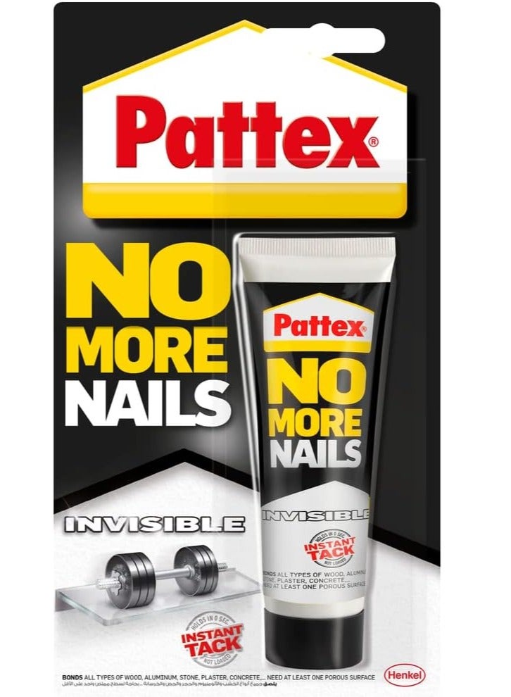باتكس Pattex No More Nails Invisible, Heavy-Duty Clear Glue, Strong Glue For Wood, Ceramic, Metal And More, Instant Grab Mounting Adhesive Tube 40G Clear  - Image 1