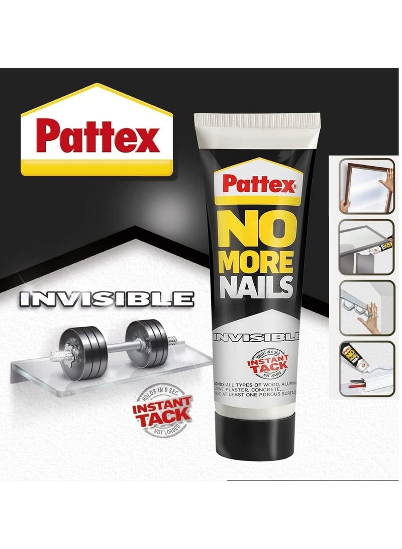 باتكس Pattex No More Nails Invisible, Heavy-Duty Clear Glue, Strong Glue For Wood, Ceramic, Metal And More, Instant Grab Mounting Adhesive Tube 40G Clear  - Image 4