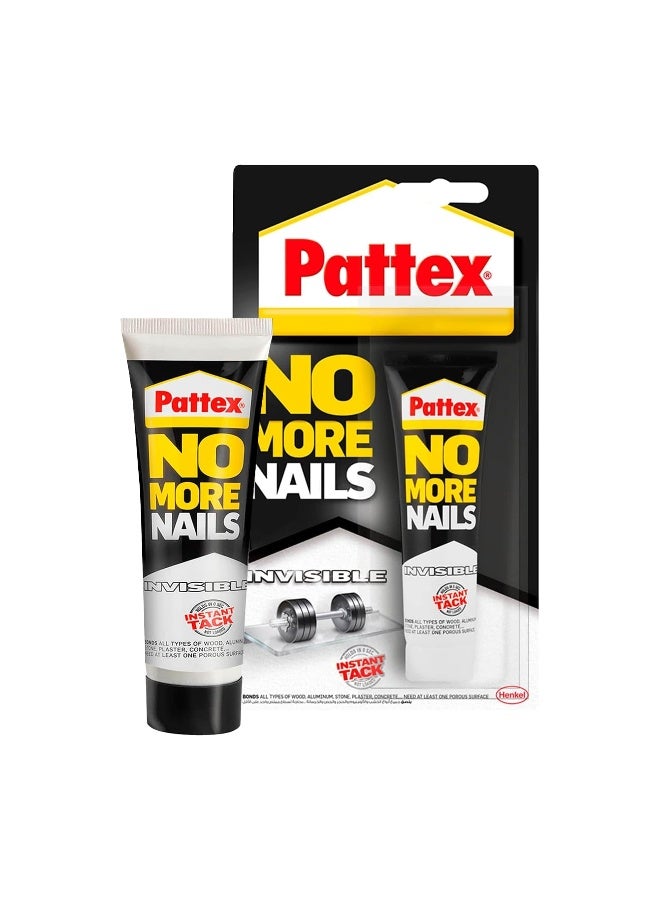 Pattex No More Nails Invisible - 40g | Heavy-Duty Mounting Adhesive | Solvent Free & Low Odor Mount Glue Clear - Image 1
