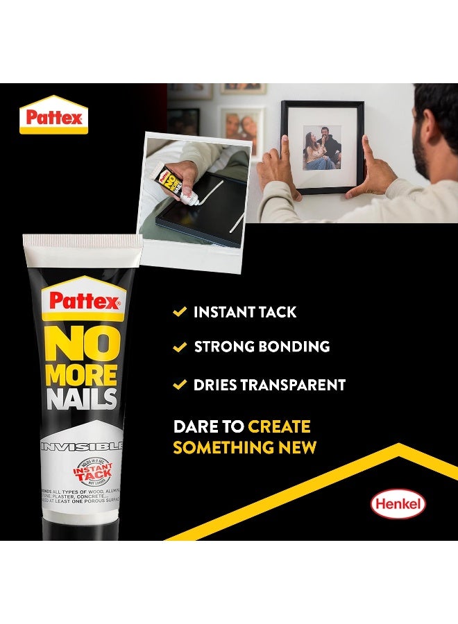 Pattex No More Nails Invisible - 40g | Heavy-Duty Mounting Adhesive | Solvent Free & Low Odor Mount Glue Clear - Image 2