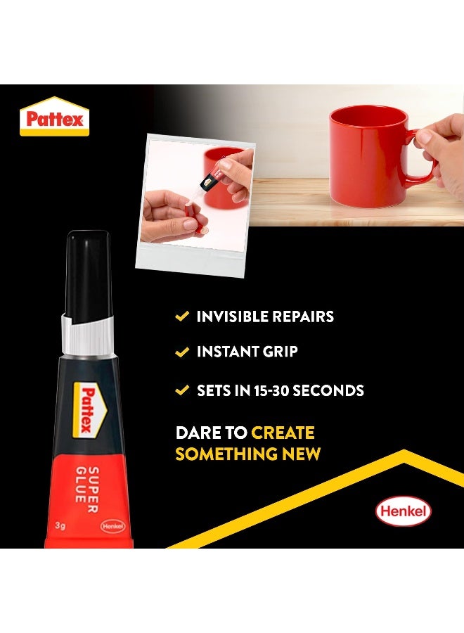 Pattex Super Glue Liquid Tube - 3g | Clear Adhesive with Anti-Clog Cap | Instant Grip Invisible Repair | Dishwasher Safe Clear - Image 2