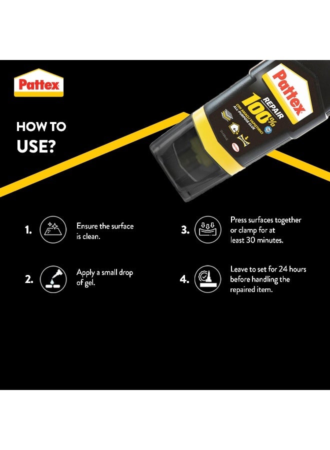 Pattex Repair 100% - 50g | All Purpose Clear Glue For Medium-Large Surfaces | Invisible Repair | Compatible with Multi Material Clear - Image 3