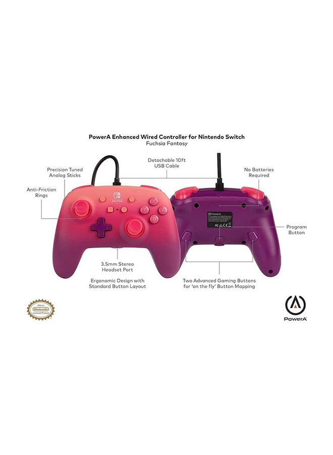 باور أيه - Enhanced Wired Controller for Nintendo Switch - Fuchsia Fantasy, pink, red, purple, gamepad, wired video game controller, gaming controller - Image 1