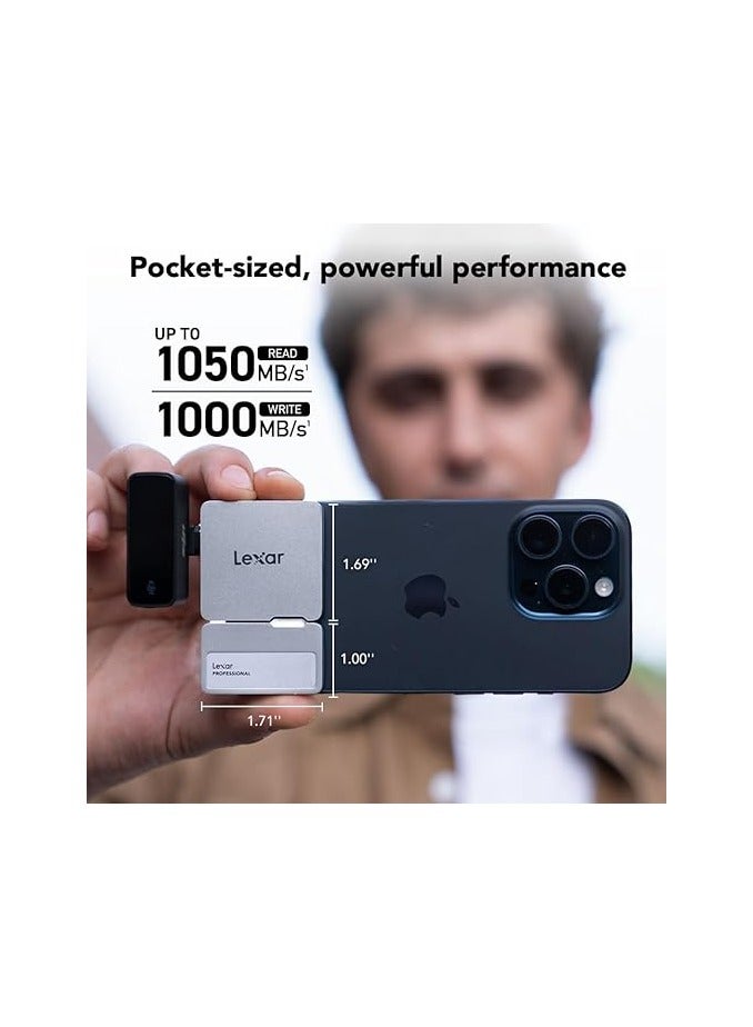 ليكسار Lexar 1TB Professional Go Portable SSD w/Hub, Supports Apple ProRes, Up to 1050MB/s Read & 1000MB/s Write, USB 3.2 Gen 2, Rugged, Compatible with iPhone 15 Series, PC & Mac (LSL400S001T-RNSNU) 1 TB  - Image 5