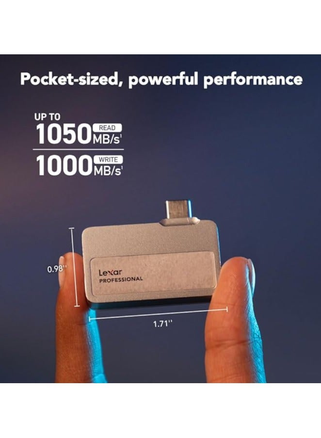Lexar - Lexar 1TB Professional Go Portable SSD, Supports Apple ProRes, Up to 1050MB/s Read & 1000MB/s Write, USB 3.2 Gen 2, Rugged, Compatible with iPhone 15 Series, PC & Mac (LSL400X001T-RNSNU) 1 TB - Image 1