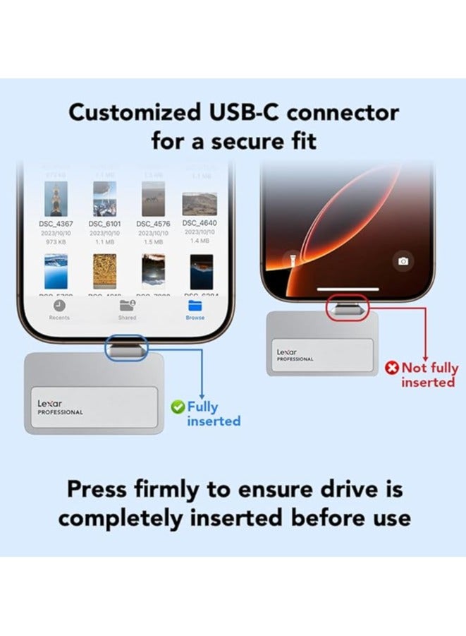 Lexar 1TB Professional Go Portable SSD, Supports Apple ProRes, Up to 1050MB/s Read & 1000MB/s Write, USB 3.2 Gen 2, Rugged, Compatible with iPhone 15 Series, PC & Mac (LSL400X001T-RNSNU) 1 TB - Image 3