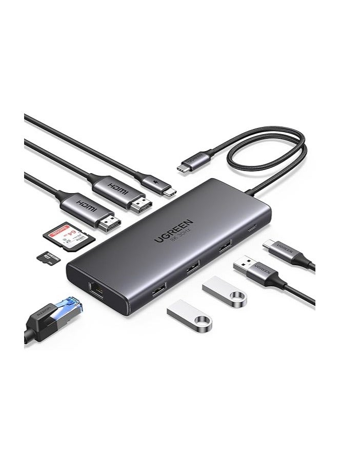 يو جرين Revodok Pro 210 USB C Docking Station, 10-in-1 USB C Dock Dual 4K@60Hz, Single 8K@30Hz, Gigabit Ethernet, 100W PD, 4 USB-C and USB-A Data Ports, SD/TF, USB C Hub Dual HDMI for Thinkpad, Surface Grey - Image 1